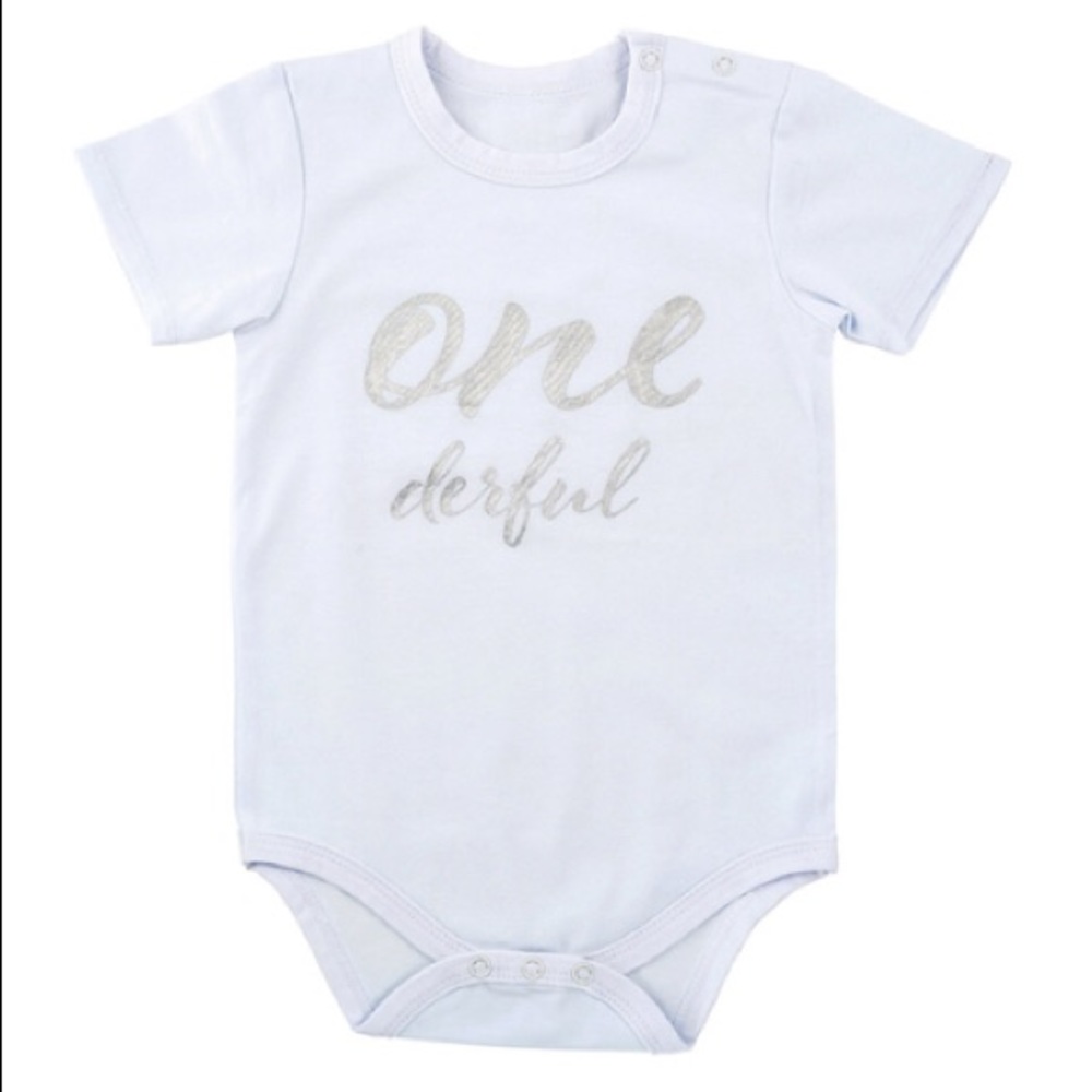 Snap ‘One-derful’ Onesie, White, Sz 6-12 Mnts